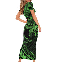 Kia Orana Cook Islands Family Matching Short Sleeve Bodycon Dress and Hawaiian Shirt Circle Stars With Floral Green Pattern LT01 - Polynesian Pride