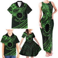 Kia Orana Cook Islands Family Matching Tank Maxi Dress and Hawaiian Shirt Circle Stars With Floral Green Pattern LT01 - Polynesian Pride
