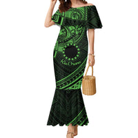 Kia Orana Cook Islands Mermaid Dress Circle Stars With Floral Green Pattern LT01 Women Green - Polynesian Pride