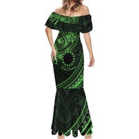 Kia Orana Cook Islands Mermaid Dress Circle Stars With Floral Green Pattern LT01 - Polynesian Pride