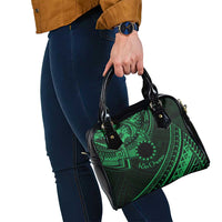 Kia Orana Cook Islands Shoulder Handbag Circle Stars With Floral Green Pattern LT01