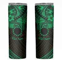 Kia Orana Cook Islands Skinny Tumbler Circle Stars With Floral Green Pattern
