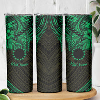 Kia Orana Cook Islands Skinny Tumbler Circle Stars With Floral Green Pattern