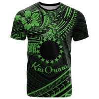 Kia Orana Cook Islands T Shirt Circle Stars With Floral Green Pattern LT01