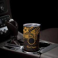 Kia Orana Cook Islands Tumbler Cup Circle Stars With Floral Gold Pattern