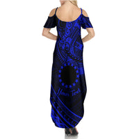 Kia Orana Cook Islands Family Matching Summer Maxi Dress and Hawaiian Shirt Circle Stars With Floral Navy Blue Pattern LT01 - Polynesian Pride