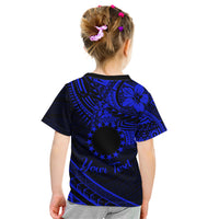Kia Orana Cook Islands Kid T Shirt Circle Stars With Floral Navy Blue Pattern LT01 - Polynesian Pride
