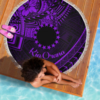 Kia Orana Cook Islands Beach Blanket Circle Stars With Floral Purple Pattern LT01 - Polynesian Pride