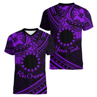 Kia Orana Cook Islands Women V Neck T Shirt Circle Stars With Floral Purple Pattern LT01 - Polynesian Pride