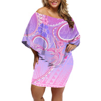 Polynesian Shark Valentine Family Matching Off Shoulder Short Dress and Hawaiian Shirt Sweet Unique Version LT01 Mom's Dress Pink - Polynesian Pride