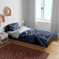 Personalised Aotearoa Matariki Bedding Set Blue Fern Maori Poutama