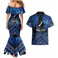 Personalised Aotearoa Matariki Couples Matching Mermaid Dress and Hawaiian Shirt Blue Fern Maori Poutama LT01 - Polynesian Pride