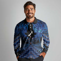 Personalised Aotearoa Matariki Long Sleeve Polo Shirt Blue Fern Maori Poutama