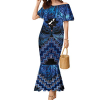 Personalised Aotearoa Matariki Mermaid Dress Blue Fern Maori Poutama