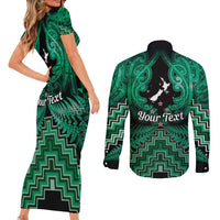 Personalised Aotearoa Matariki Couples Matching Short Sleeve Bodycon Dress and Long Sleeve Button Shirt Green Fern Maori Poutama LT01 - Polynesian Pride
