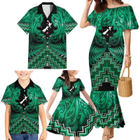 Personalised Aotearoa Matariki Family Matching Mermaid Dress and Hawaiian Shirt Green Fern Maori Poutama LT01 - Polynesian Pride