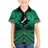Personalised Aotearoa Matariki Family Matching Short Sleeve Bodycon Dress and Hawaiian Shirt Green Fern Maori Poutama LT01 Son's Shirt Green - Polynesian Pride