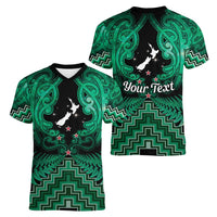 Personalised Aotearoa Matariki Women V-Neck T-Shirt Green Fern Maori Poutama