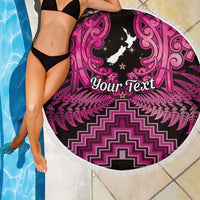 Personalised Aotearoa Matariki Beach Blanket Pink Fern Maori Poutama