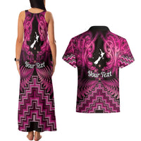 Personalised Aotearoa Matariki Couples Matching Tank Maxi Dress and Hawaiian Shirt Pink Fern Maori Poutama LT01 - Polynesian Pride