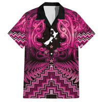 Personalised Aotearoa Matariki Family Matching Off Shoulder Maxi Dress and Hawaiian Shirt Pink Fern Maori Poutama LT01 Dad's Shirt - Short Sleeve Pink - Polynesian Pride