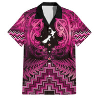 Personalised Aotearoa Matariki Family Matching Short Sleeve Bodycon Dress and Hawaiian Shirt Pink Fern Maori Poutama LT01 Dad's Shirt - Short Sleeve Pink - Polynesian Pride