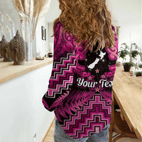 Personalised Aotearoa Matariki Women Casual Shirt Pink Fern Maori Poutama