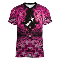 Personalised Aotearoa Matariki Women V-Neck T-Shirt Pink Fern Maori Poutama