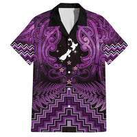 Personalised Aotearoa Matariki Family Matching Off The Shoulder Long Sleeve Dress and Hawaiian Shirt Purple Fern Maori Poutama LT01 Dad's Shirt - Short Sleeve Purple - Polynesian Pride