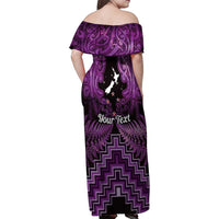Personalised Aotearoa Matariki Family Matching Off Shoulder Maxi Dress and Hawaiian Shirt Purple Fern Maori Poutama LT01 - Polynesian Pride