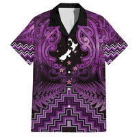 Personalised Aotearoa Matariki Family Matching Tank Maxi Dress and Hawaiian Shirt Purple Fern Maori Poutama LT01 Dad's Shirt - Short Sleeve Purple - Polynesian Pride