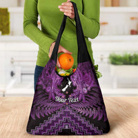 Personalised Aotearoa Matariki Grocery Bag Purple Fern Maori Poutama