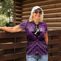 Personalised Aotearoa Matariki Women Polo Shirt Purple Fern Maori Poutama