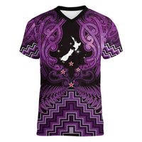 Personalised Aotearoa Matariki Women V-Neck T-Shirt Purple Fern Maori Poutama