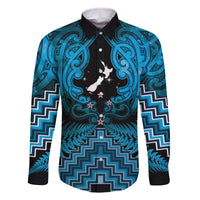 Personalised Aotearoa Matariki Family Matching Off The Shoulder Long Sleeve Dress and Hawaiian Shirt Turquoise Fern Maori Poutama LT01 Dad's Shirt - Long Sleeve Turquoise - Polynesian Pride