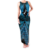 Personalised Aotearoa Matariki Family Matching Tank Maxi Dress and Hawaiian Shirt Turquoise Fern Maori Poutama LT01 Mom's Dress Turquoise - Polynesian Pride