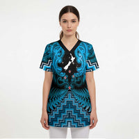Personalised Aotearoa Matariki Scrub Top Turquoise Fern Maori Poutama - Polynesian Pride