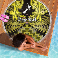Personalised Aotearoa Matariki Beach Blanket Yellow Fern Maori Poutama LT01 - Polynesian Pride
