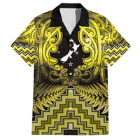 Personalised Aotearoa Matariki Family Matching Long Sleeve Bodycon Dress and Hawaiian Shirt Yellow Fern Maori Poutama LT01 Dad's Shirt - Short Sleeve Yellow - Polynesian Pride