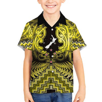 Personalised Aotearoa Matariki Family Matching Summer Maxi Dress and Hawaiian Shirt Yellow Fern Maori Poutama LT01 Son's Shirt Yellow - Polynesian Pride