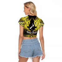 Personalised Aotearoa Matariki Raglan Cropped T Shirt Yellow Fern Maori Poutama