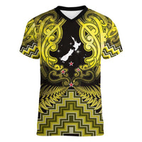 Personalised Aotearoa Matariki Women V-Neck T-Shirt Yellow Fern Maori Poutama