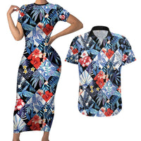 Hawaii Tropicana Blue Pattern Couples Matching Short Sleeve Bodycon Dress and Hawaiian Shirt LT01 Blue - Polynesian Pride