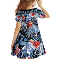 Hawaii Tropicana Blue Pattern Family Matching Off The Shoulder Long Sleeve Dress and Hawaiian Shirt - Polynesian Pride