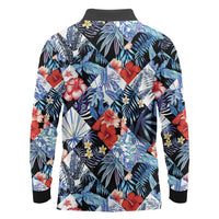 Hawaii Tropicana Blue Pattern Long Sleeve Polo Shirt - Polynesian Pride