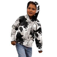 Black White Monotone Tropical Flowers Pattern Kid Hoodie LT01 - Polynesian Pride