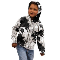 Black White Monotone Tropical Flowers Pattern Kid Hoodie LT01 - Polynesian Pride