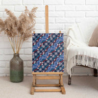 Polynesian Monstera Tiare Floral Canvas Wall Art Royal Blue Tropical Plaid - Polynesian Pride