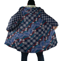 Polynesian Monstera Tiare Floral Cloak Royal Blue Tropical Plaid - Polynesian Pride