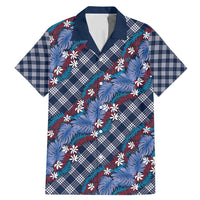 Polynesian Monstera Tiare Floral Family Matching Mermaid Dress and Hawaiian Shirt Royal Blue Tropical Plaid LT01 Dad's Shirt - Short Sleeve Blue - Polynesian Pride